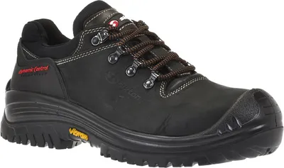 A black safety shoe is shown against a white background.
