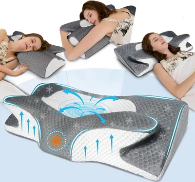Obrázok produktu pre Ergonomický vankúš pod krk, ortopedický vankúš, pamäťová pena, stredná tvrdosť, na spanie