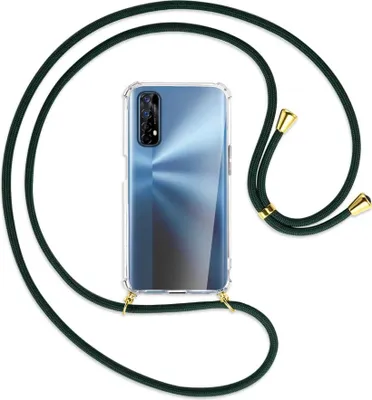 Produktbild von Handykette Backcover-Schutzhülle mit Band (Metall goldfarben) für Realme 7 (RMX2151) - dunkelgrün