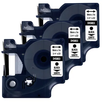 Produktbild von DULA Etikettenband - Kompatibel mit Dymo D1 45803 - 3 Stück - Schwarz auf weiß - 19mm x 7m