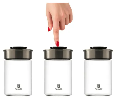 Produktbild von BURI Vorratsglas Vakuumglas 450-1950ml | Vorratsdosen Glas mit Edelstahl Deckel & Vakuum Klick-Mechanismus | Luftdicht mottensicher stapelbar spülmaschinenfest auslaufsicher, Variante:3x 1000 ml