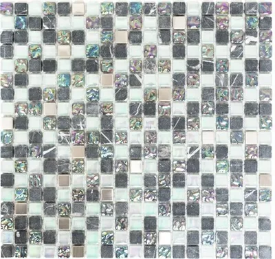 Produktbild von Glasmosaik mit Naturstein XCM M840 30,5x32,2 cm grau