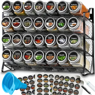 Produktbild von Gewürzregal TODOMI 4-stufig mit 28 Glasbehältern 120 ml, inkl. Etiketten, Stift und Trichter