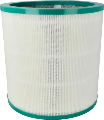 A cylindrical air filter with a green rim.