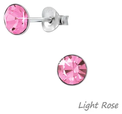 Produktbild von Kristall Ohrstecker rund: 925 Silber Ohrringe „Solitär“ 5 mm Light Rose