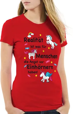 Produktbild von style3 Realität ist was für Menschen die Angst vor Einhörnern haben Damen T-Shirt Unicorn Einhorn, Farbe:Rot, Größe:S