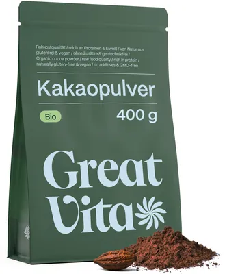 Produktbild von GreatVita Kakaopulver 400g - Bioqualität | rohes Pulver ideal für Getränke und als Backzutat