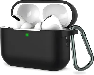 A black protective case for Apple AirPods Pro 2nd generation, with the earbuds inside and the lid open.
