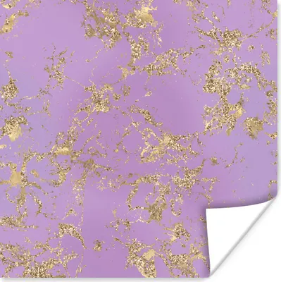 Produktbild von MuchoWow® Poster Marmor - Lila - Gold 100x100 cm - Babyzimmer