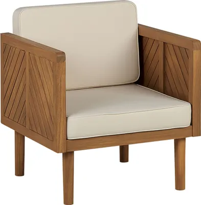 Produktbild von BELIANI Gartensessel Hellbraun Akazienholz mit Armlehnen Auflagen Beige Stoff Rustikal Modern Outdoor Terrasse Garten Balkon Möbel Außenbereich