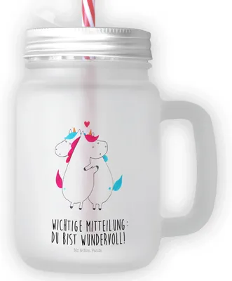 Produktbild von Mr. & Mrs. Panda Glas Einhorn Mitteilung - Transparent - Geschenk, Liebe, Ehe, Cocktailglas, Spruch, Trinkglas, Einhörner, Mit Deckel Und Strohhalm, Unicorn, Valentinstag