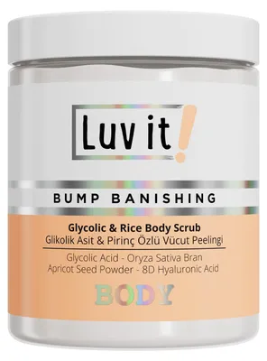 Produktbild von Luv it! Glykolsäure Körperpeeling mit Reisextrakt, Hyaluronsäure und Aprikosenkern, 250ml, AHA Body Scrub für Normale, Trockene und Empfindliche Haut