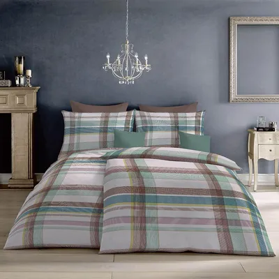 Produktbild von Fleuresse Mako-Satin Bettwäsche Milano 114323 beige grün 155x220 cm + 80x80 cm