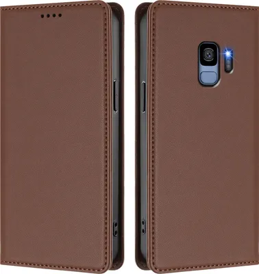 Image de Étui en cuir pour Samsung Galaxy S9, étui à rabat magnétique en cuirPolyuréthaneavec support, marron