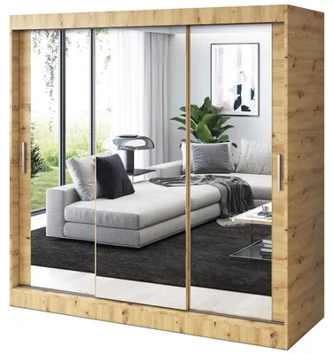 Zdjęcie produktu dla Szafa przesuwna Dąb Artisan - 200x200cm - Szafa przesuwna KARL - z 3 lustrami - do sypialni i garderoby