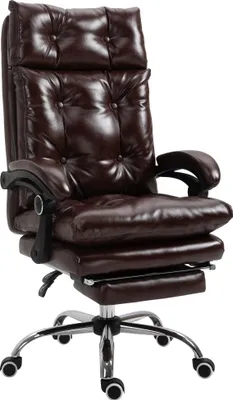 Immagine prodotto di Vinsetto Poltrona Ufficio Presidenziale Pelle finta Marrone Stile Chesterfield, Schienale Reclinabile 135¡ã e Poggiapiedi