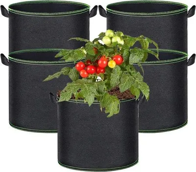 Productafbeelding van Set van 5 plantenzakken - 20 liter met draaghandgrepen - duurzame en stevige groeizakken voor bloemen, fruit en groenten