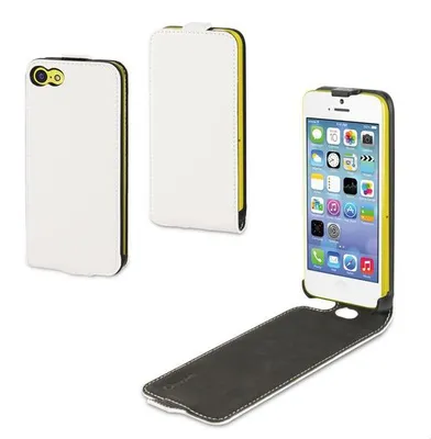 Productafbeelding van muvit Slim, leren opvouwbare hoesje voor iPhone 5C, wit