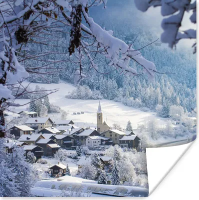 Produktbild von MuchoWow® Poster Alpen - Schnee - Dorf 50x50 cm - Wohnzimmerdekoration