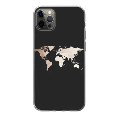 Produktbild von MuchoWow® Handyhülle Schutzhülle Hülle für iPhone 12 Pro Max Weltkarte - Leder - Schwarz Silikon Softcase Handy Hülle - Hartschale