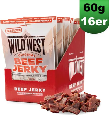 Produktbild von 16x Wild West Beef Jerky ORIGINAL 60g Trockenfleisch Jerk