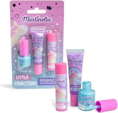 Produktbild von Martinelia | Kinderkosmetikset Mit Einhorn - 1 Stück - Lack 4 Ml - Gloss 6 ml - Lippenbalsam - Kinder Make-up