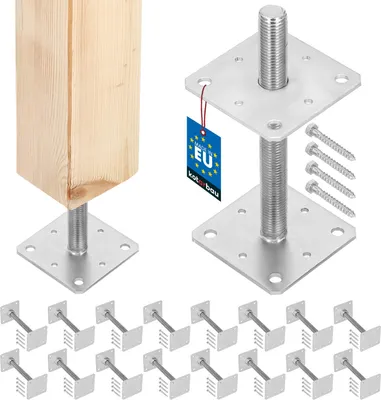 Produktbild von KOTARBAU® 16er Set Pfostenträger Höhenverstellbar Montagestütze 110x110x250mm M24 Verstellbarer Pfostenfuß Halterung mit Stange für Beton Stahlanker