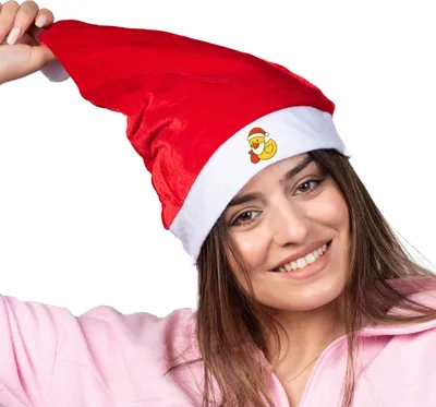 Produktbild von Huuraa Weihnachtsmütze Quietscheente Weihnachtsmann Comic Gummiente Geschenk Rot/Weiß Filz Quietscheente Weihnachtsmann Geschenkidee