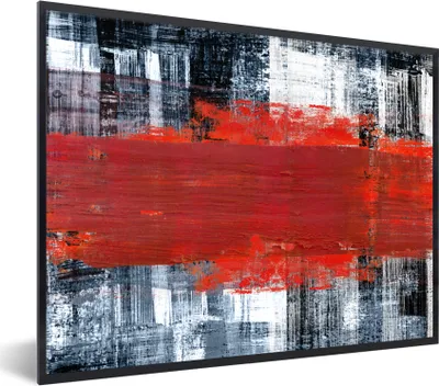 Produktbild von MuchoWow® Gerahmtes Poster Gemälde - Abstrakt - Rot - Öl 80x60 cm - Poster mit Schwarzem Bilderrahmen Wandposter Rahmen Foto Bilder - Schwarzem - Mit Gestell
