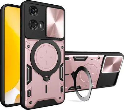 Produktbild von Handyhülle für Motorola Moto G34 5G Dual-Layer Stoßfest Rüstung Hülle mit Dia Kameraschutz und Kreisförmig Ring Ständer Roségold
