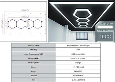 Obrázok produktu pre Šesťuholníkový stropný svetelný systém voštinového tvaru 4,03 x 1,18 m.