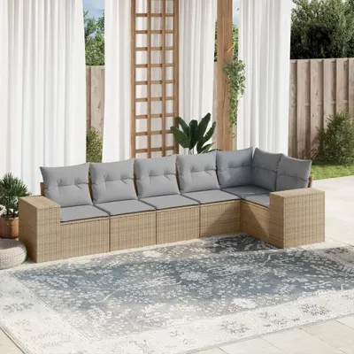 Produktbild von 6-tlg. Garten-Sofagarnitur mit Kissen Beige Poly Rattan 3254926