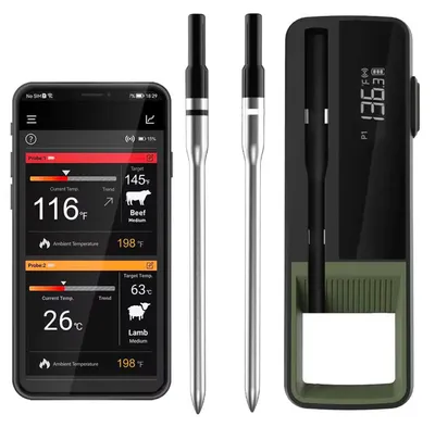 Produktbild von OKWISH Bratenthermometer, Intelligentes Bluetooth Grillthermometer, Digitales Fleischthermometer, BBQ Temperaturmesser, Kabellos, Fleisch, Braten, Backofen, Outdoor Grill, Smarte Kochhilfe