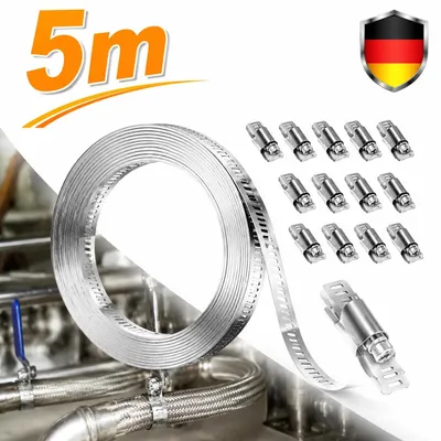 Produktbild von 5 m Edelstahl 304 Schlauchschellen 12 Stück einstellbar Spannband DIY Mehrzweck