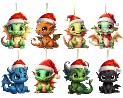 Weihnachtsdrachen-Anhänger, 2D-Acryl, 8 Stück, Deko