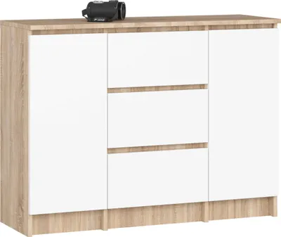 Produktbild von Akord Kommode 2-Türig 3 Schubladen Sonoma-Eiche/Weiß 101X35X76 Cm