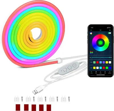 Produktbild von INF 3M USB Neon LED Streifen – 60 LEDs/M, Bluetooth, 3-Tasten, Clips
