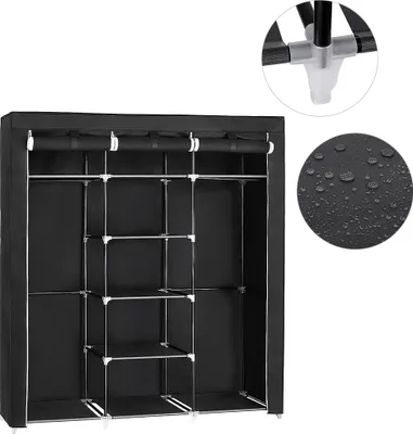 Produktbild von WYCTIN DIY Stoffschrank Kleiderschrank mit Stangen Tür, Textilschrank Stoffschrank Faltschrank Campingschrank, ,175*150*45cm