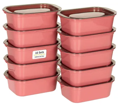 Zdjęcie produktu dla Pojemniki VINATO do przechowywania żywności z pokrywką, 500 ml (zestaw 10 sztuk) - pojemniki do zamrażania, pojemniki do przechowywania, pojemniki na żywność wykonane z tworzywa sztucznego wolnego od BPA, możliwość układania w stos, nadają się do używania w mikrofalówce - kolor czerwony
