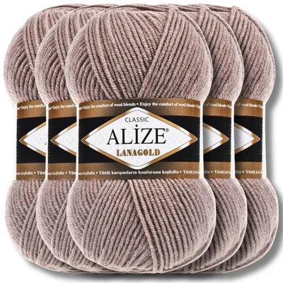Produktbild von Alize 5x 100g Lanagold Wolle, Uni, Häkeln, Stricken (Milky Brown | 584)