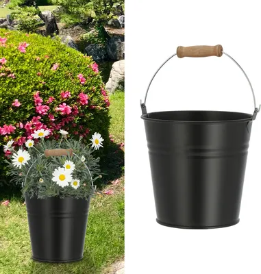 Produktbild von Eimer mit Holzgriff 16cm schwarz verzinkt Eimer Wassereimer Blecheimer Kübel Garteneimer