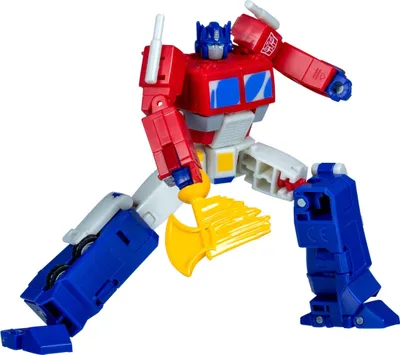 A toy robot in a dynamic pose.