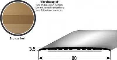 Produktbild von Übergangsprofil "Leopoldsburg" / Übergangsschiene / 80 mm, Typ: 350 (Aluminium eloxiert, mittig gebohrt / selbstklebend)-bronze hell-1000-selbstklebend