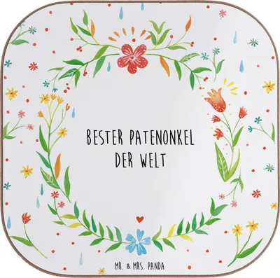 Produktbild von Mr. & Mrs. Panda Untersetzer Tasse Patenonkel - Weiß - Geschenk, Tassen, Taufe, Pate, Bester, gläseruntersetzer, Holzuntersetzer, Coaster, Paten Onkel, Neffe, für Gläser