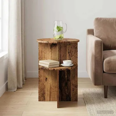 Zdjęcie produktu dla Stolik boczny z miejscem do przechowywania, wykonany z drewna, średnica 39,5 cm, wysokość 55 cm