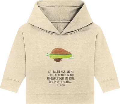 Produktbild von Mr. & Mrs. Panda Organic Baby Hoodie Avocado Yoga 24. - 36. Monat - Natural Raw - Geschenk, Hilfe, Kapuzenshirt, Unsportlich, Haha, Kapuzensweatshirt, Humor, Bauch