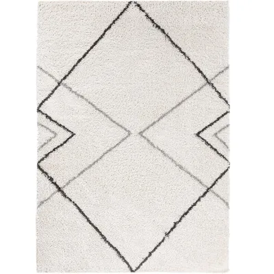 Produktbild von Hochflor Shaggy Teppich Rauten Muster Design Wohnzimmer Creme Grau Anthrazit, Maße:120x170 cm