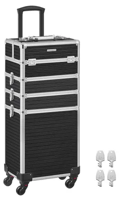 Produktbild von Schminkkoffer auf Rollen – Organizer – Aluminium/MDF/ABS – 34 x 24 x 79,3 cm – Schwarz