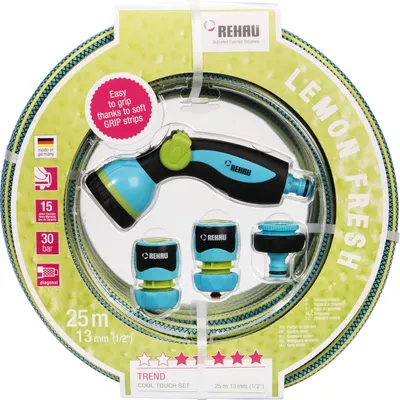 Produktbild von Rehau Trend Gartenschlauch-Set Lemon Fresh | Grundausstattung für den Garten | 13 mm | 1/2 | 25 Meter Schlauch | Kunststoff in Blau/Grün | 18578 3