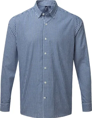 Produktbild von Premier Herren Maxton Karo Langarm Hemd PC3905 (XL) (Marineblau/Weiß)